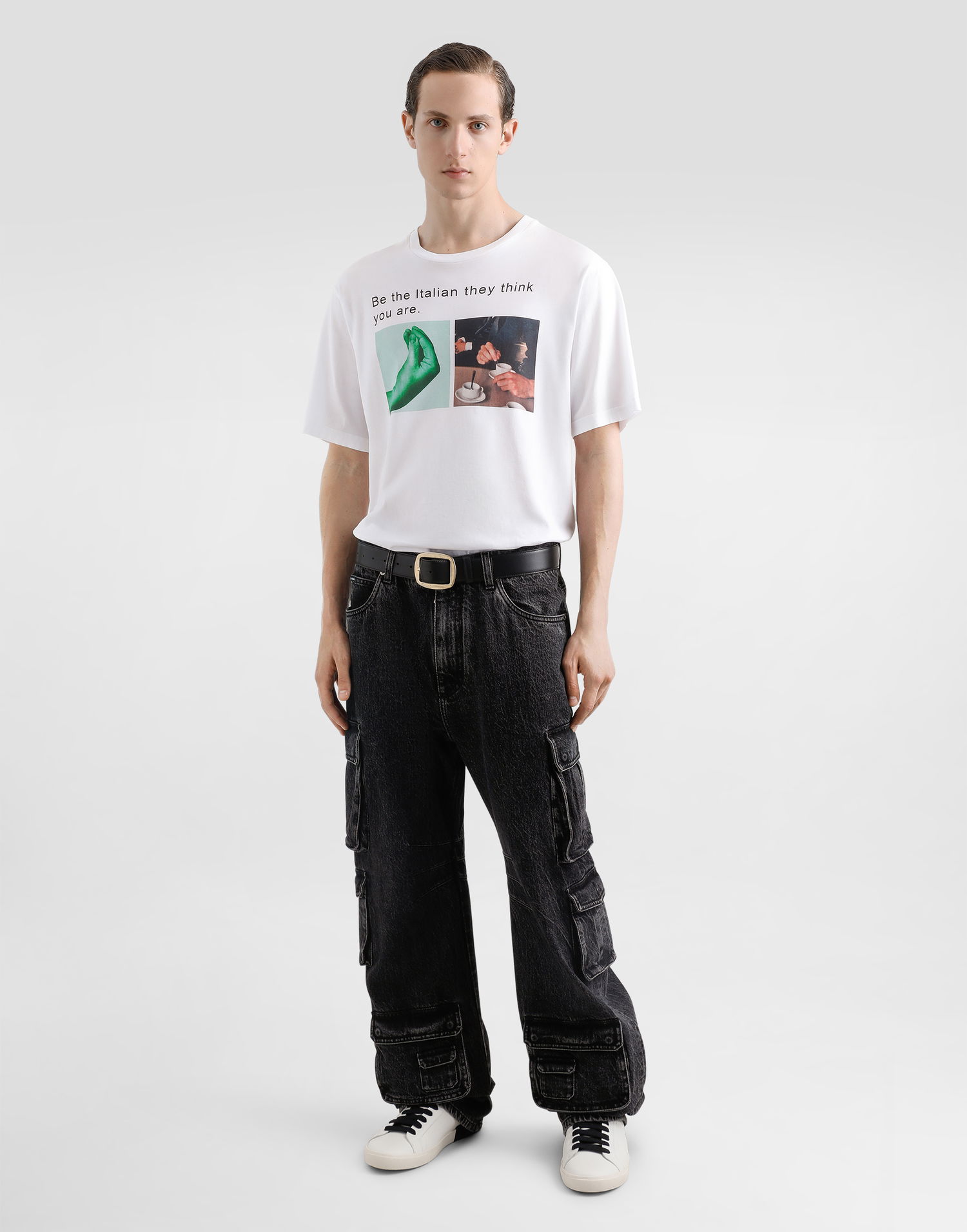 Tričko Dolce & Gabbana Cotton T-Shirt With Hand And Coffee Print Biela | G8PN9TG7O4ZW0800, 1