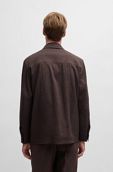 Košeľa BOSS BOSS Relaxed-Fit Overshirt Linen Blend with Wool Hnedá | 50539503, 1