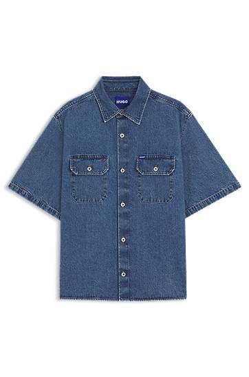 Košeľa BOSS Oversized Denim Shirt with Contrast Stitching Modrá | 50545213