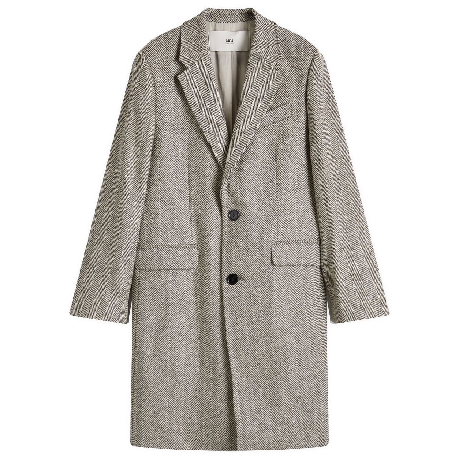 Kabáty AMI Herringbone Overcoat Biela | HCO010-WV0054-2004, 0