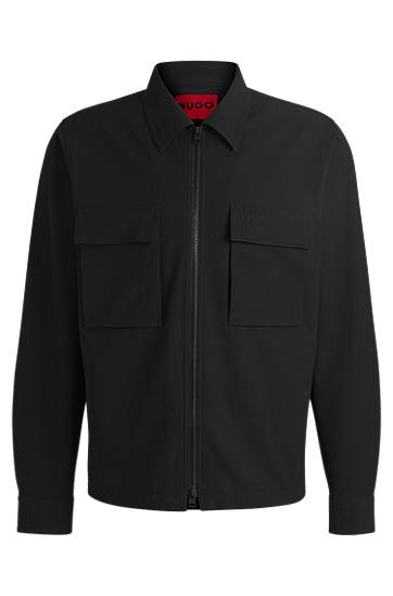 Košeľa BOSS HUGO Water-Repellent Seersucker Overshirt Čierna | 50539223, 0