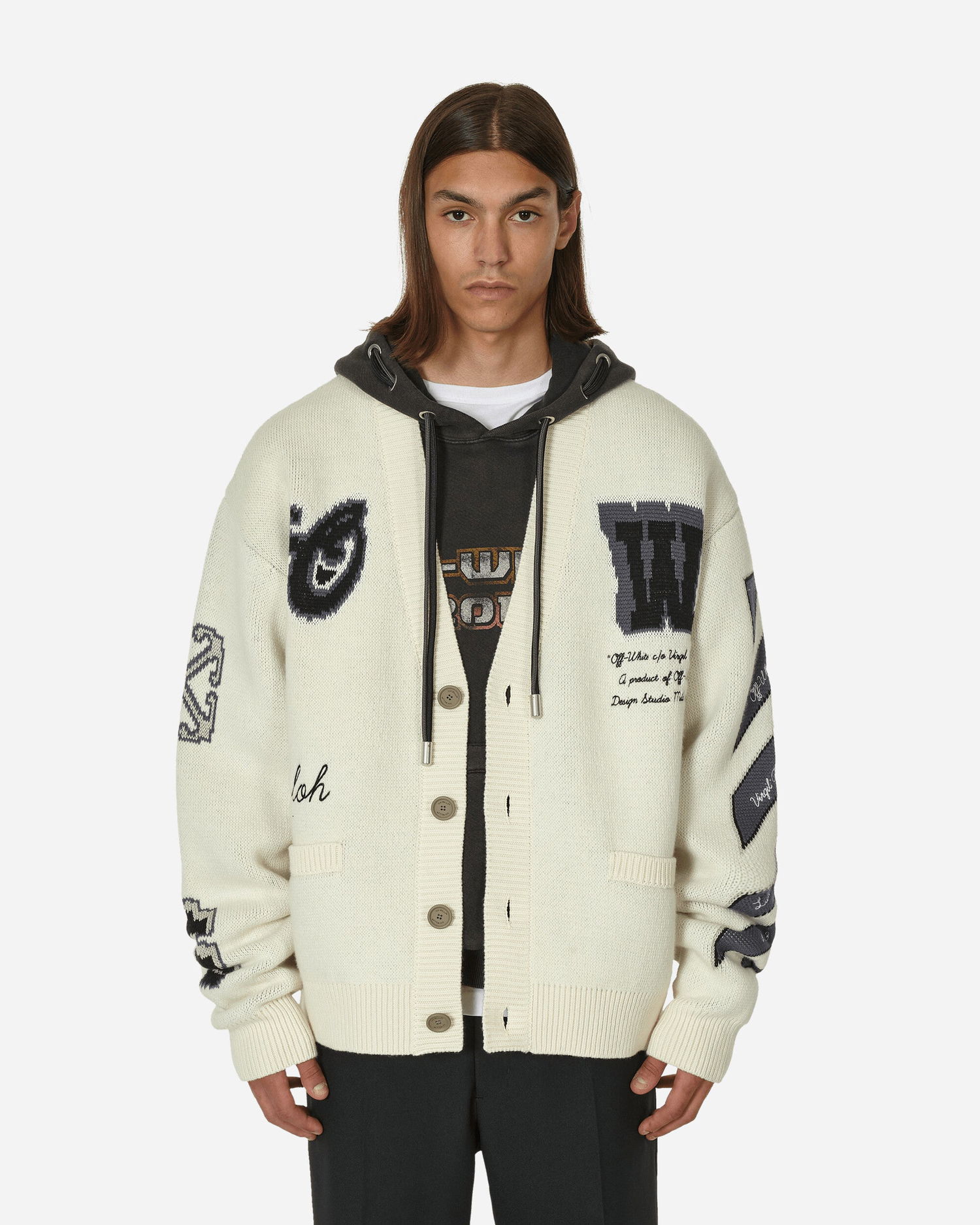 Sveter Off-White Moon Vars Knit Cardigan Beige Béžová | OMHB019F23KNI002 6110, 0