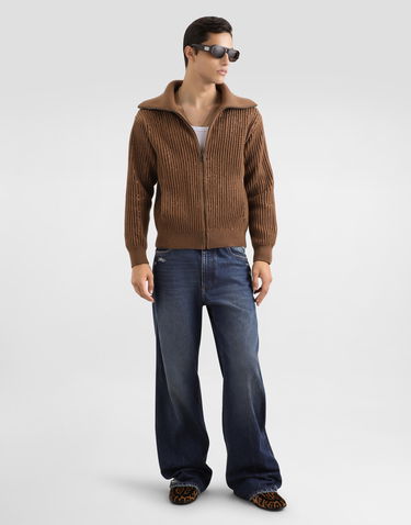 Sveter Dolce & Gabbana Ribbed Sequined Wool Zip-Up Collared Cardigan Hnedá | GXVFYZJDVFPM1384, 1