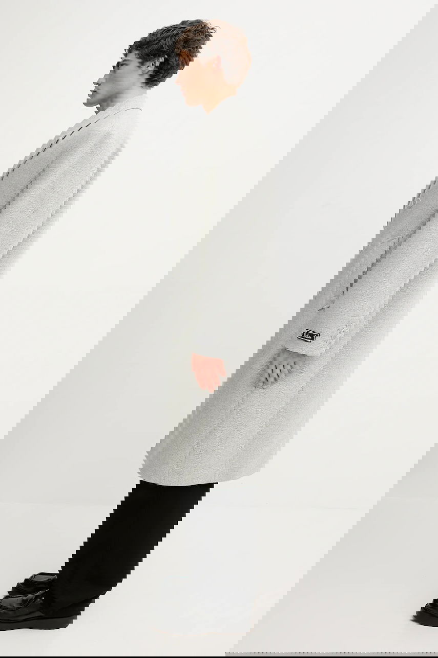 Kabáty Lacoste Double-breasted Long Coat with Wool Blend Šedá | BH5529, 1