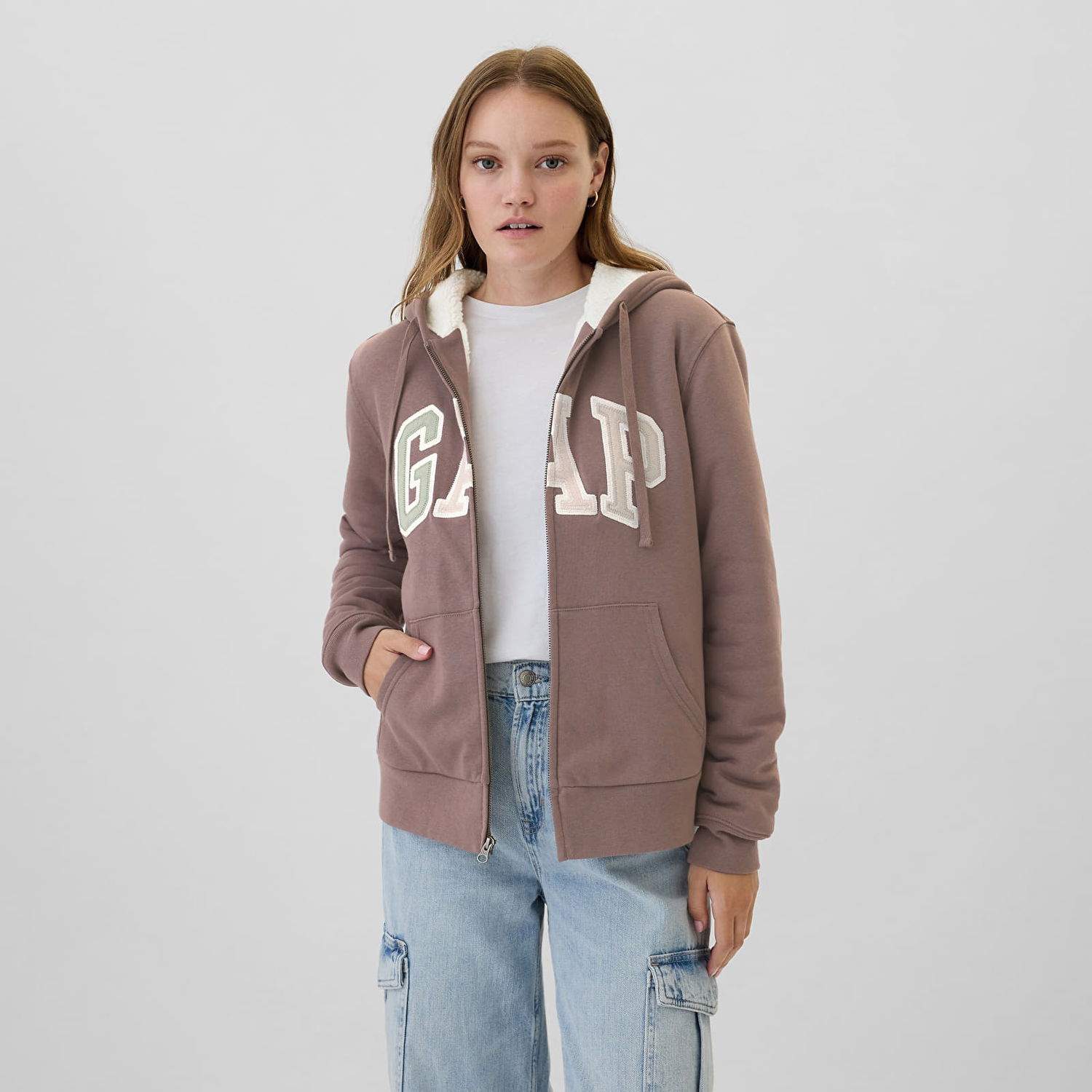 Mikina GAP Logo Sherpa Fullzip Hoodie Wassel Hnedá | 498594-00, 0