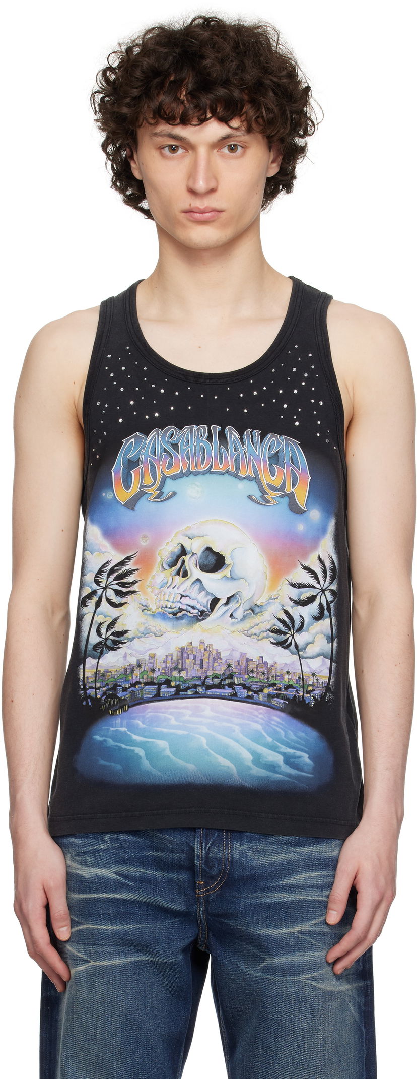 Tielko Casablanca Casablanca 'La Prémonition' Crystal Embellished Tank Top Čierna | U-MS25-JTS-036-01