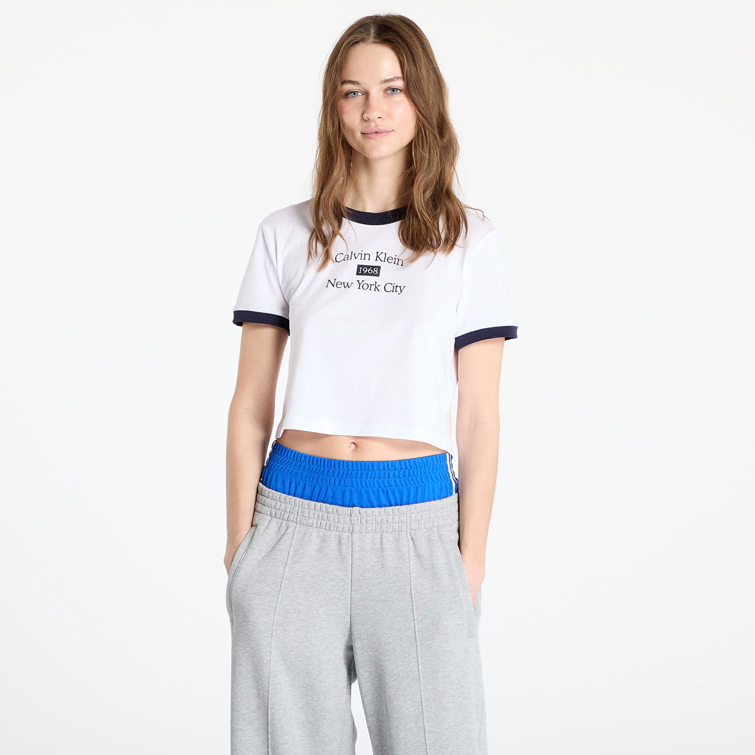 Crop Top CALVIN KLEIN Calvin Klein Jeans Drapey Jersey Crop T-Shirt Biela | LV047B808G VVD, 0