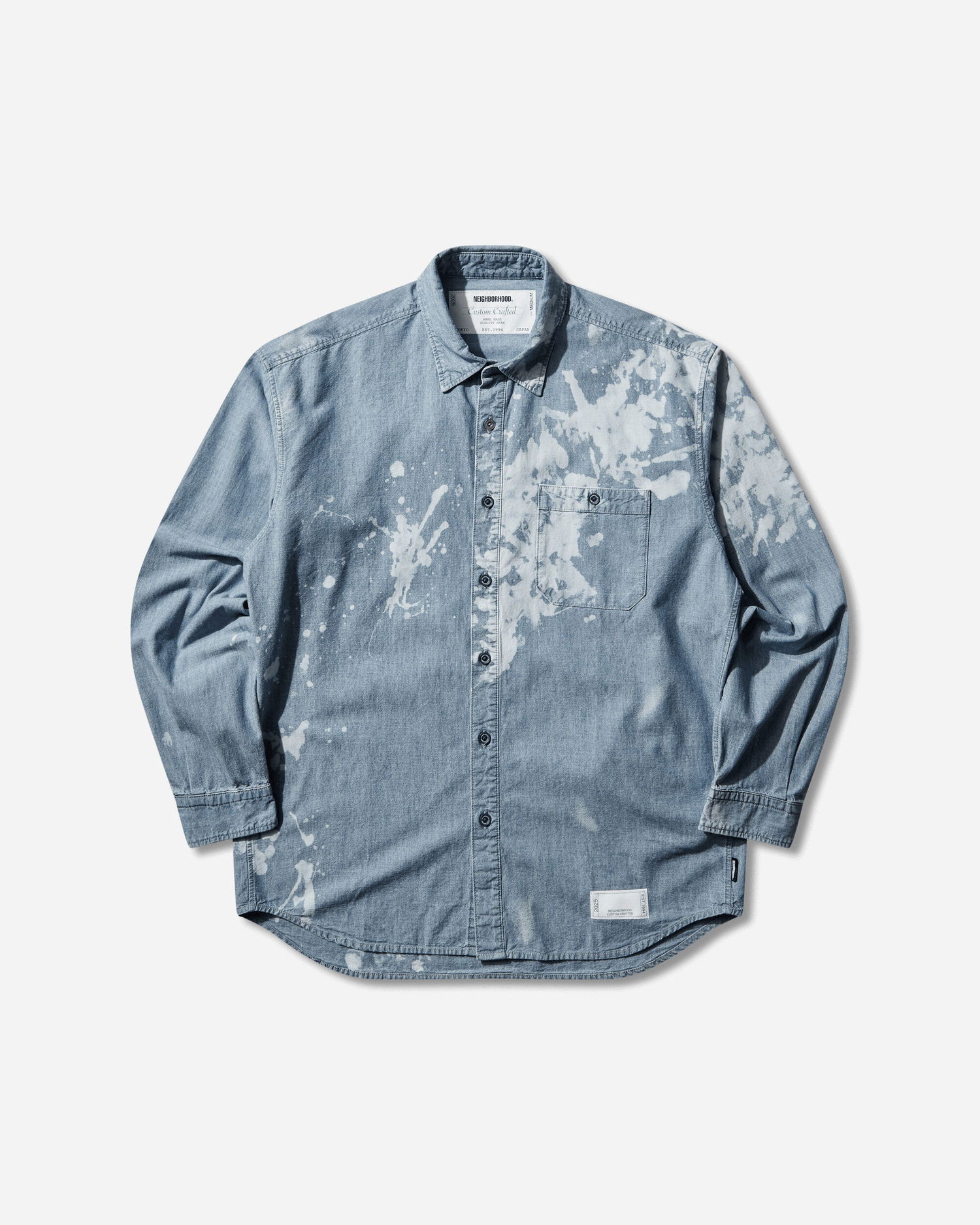 Košeľa Neighborhood Garment Bleach Chambray Longsleeve Shirt Modrá | 252ARNH-SHM02 INDIGO, 1