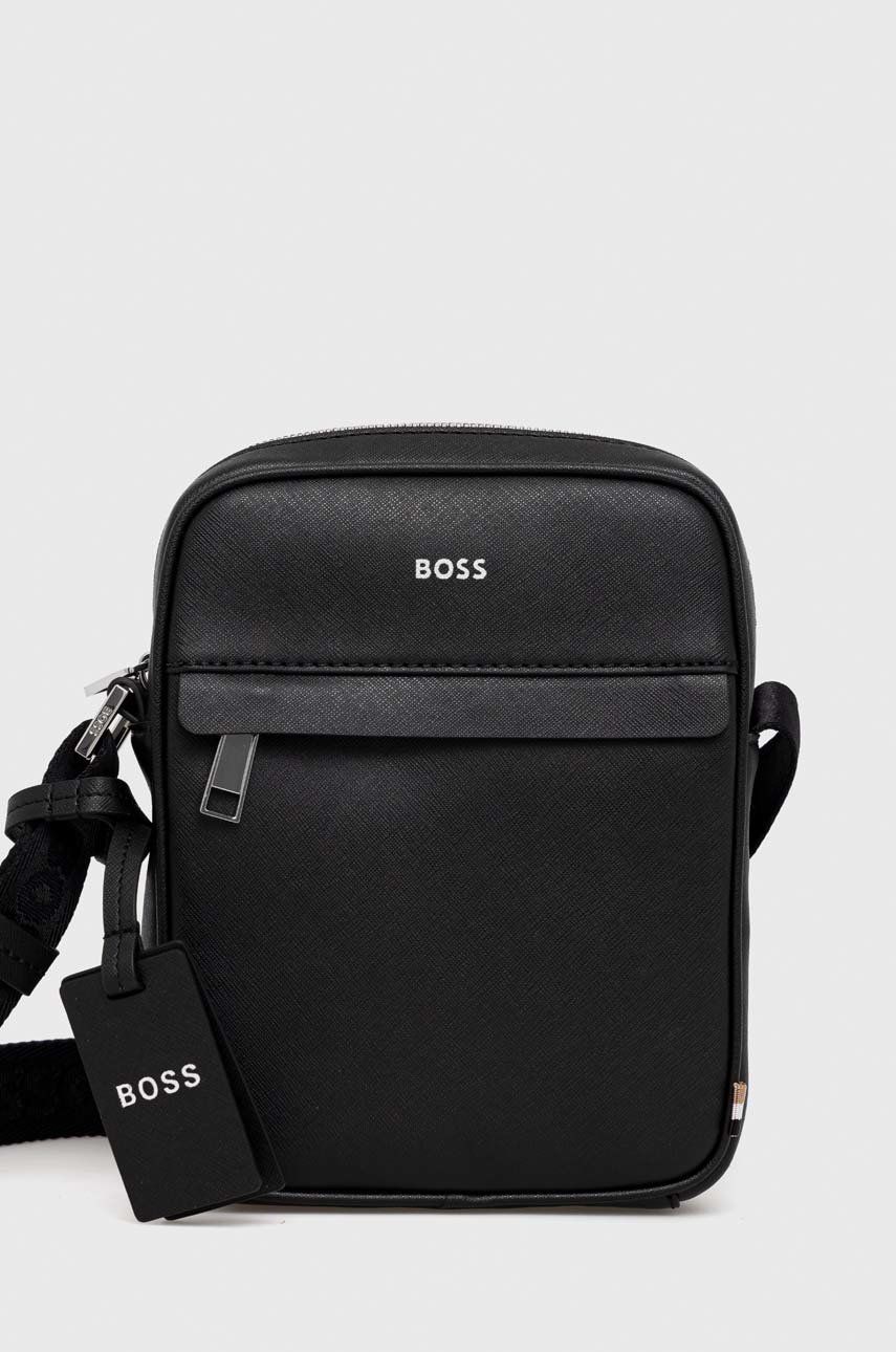Taška cez rameno BOSS BOSS Leather Reporter Bag Čierna | 50483566, 0