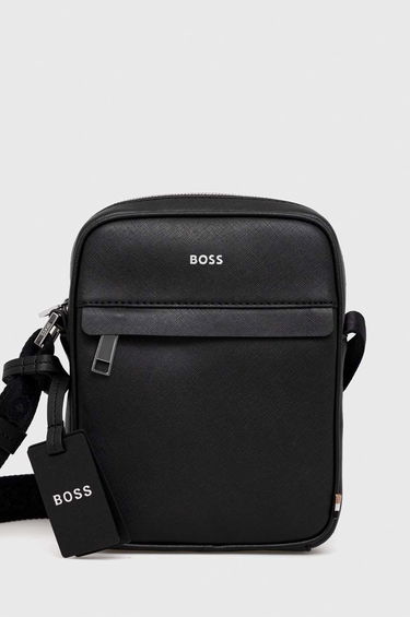 Taška cez rameno BOSS BOSS Leather Reporter Bag Čierna | 50483566, 0