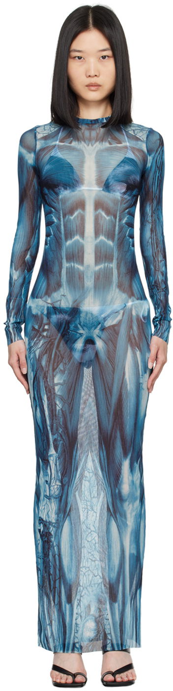 Šaty Jean Paul Gaultier 'The Écorché' Maxi Dress Modrá | 24/30-F-RO254-T554-505601, 0