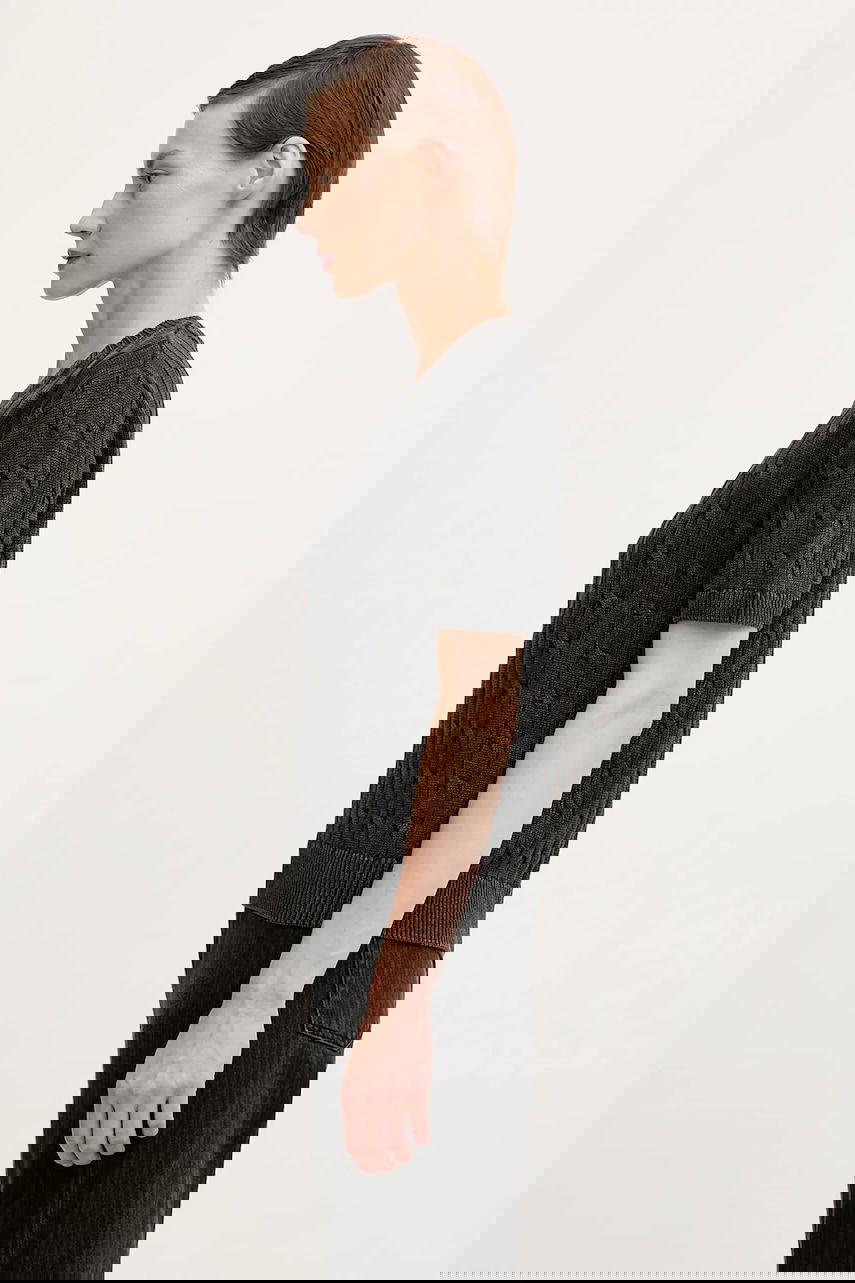 Sveter Carhartt WIP Carter Cotton Cable Knit Short-Sleeve Sweater Šedá | I035181.89GD, 1