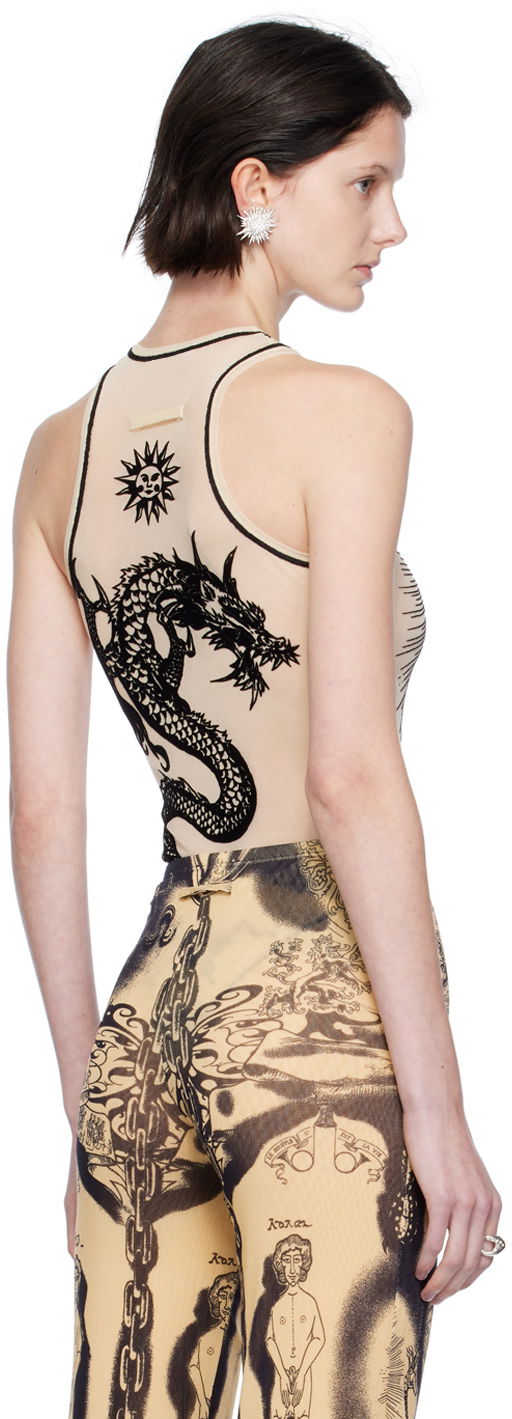 Jean Paul Gaultier Flocked Tattoo Print Bodysuit