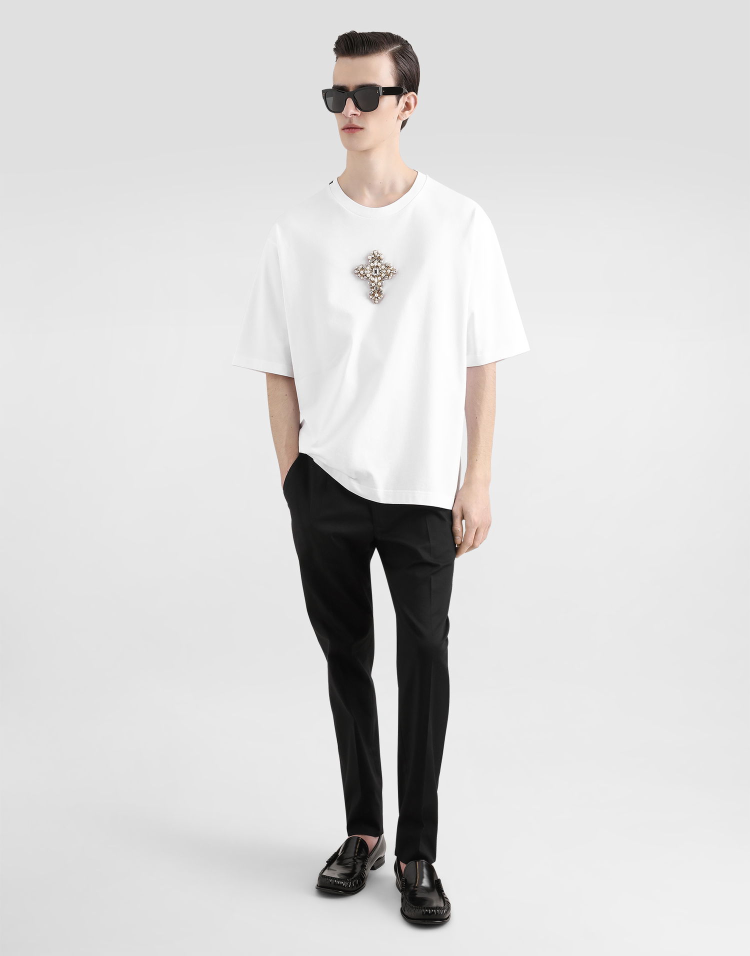 Tričko Dolce & Gabbana Cotton T-shirt With Embellished Cross Patch Biela | G8PB8ZG7O4HW0800, 1