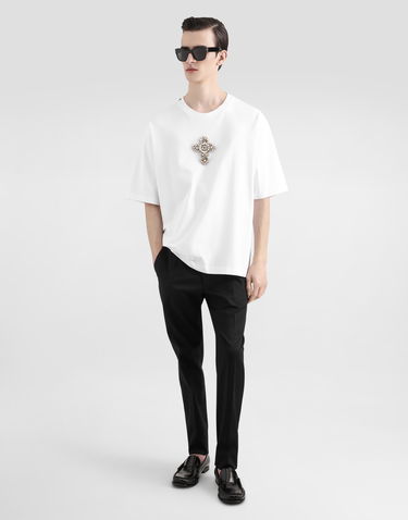 Tričko Dolce & Gabbana Cotton T-shirt With Embellished Cross Patch Biela | G8PB8ZG7O4HW0800, 1