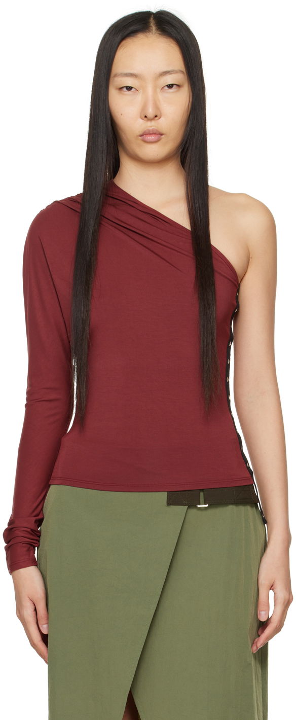 Tielko Miaou Miaou Katia One Shoulder Long Sleeve Top Vínová | 7095TJBRUS, 0