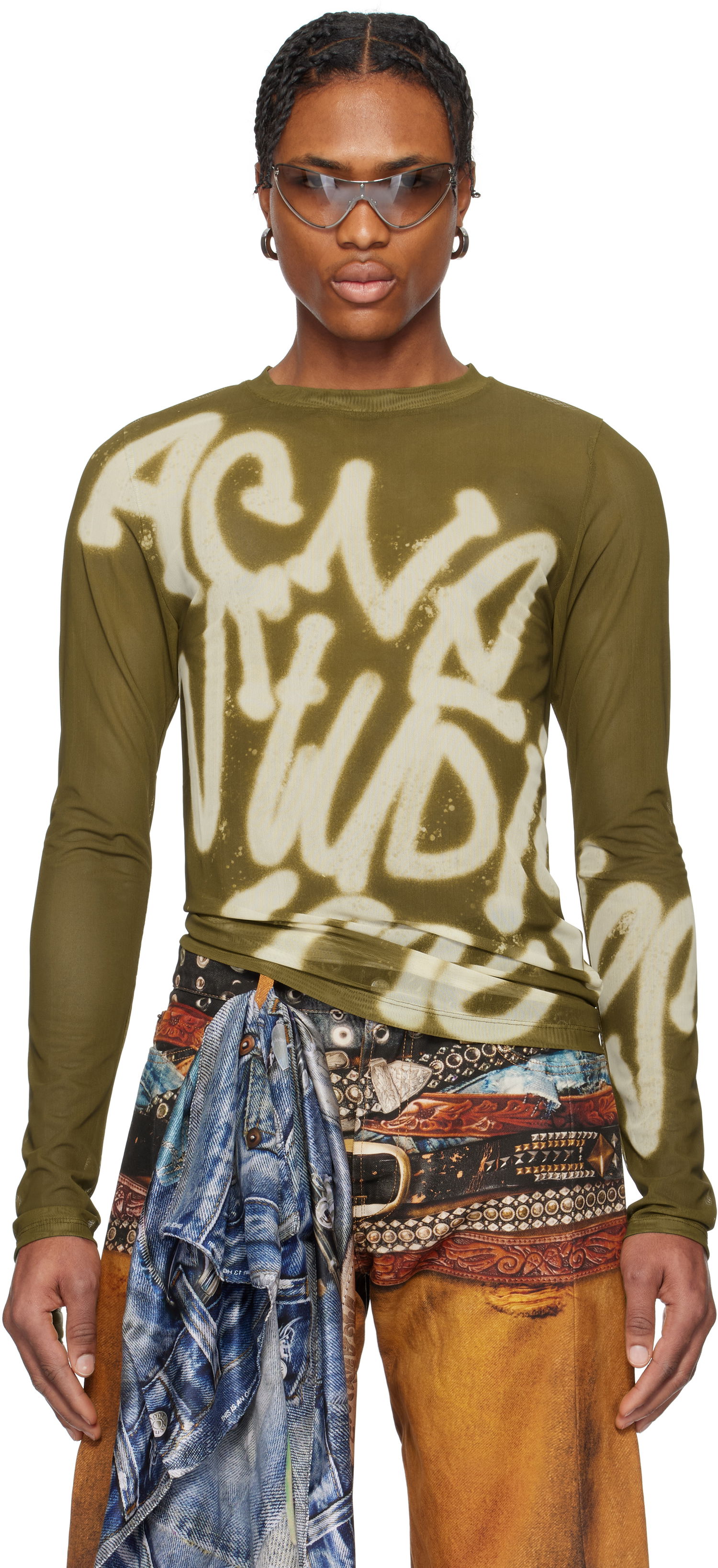 Tričko Acne Studios Acne Studios Sprayed Logo Long Sleeve T-Shirt Zelené | BL0410-, 0