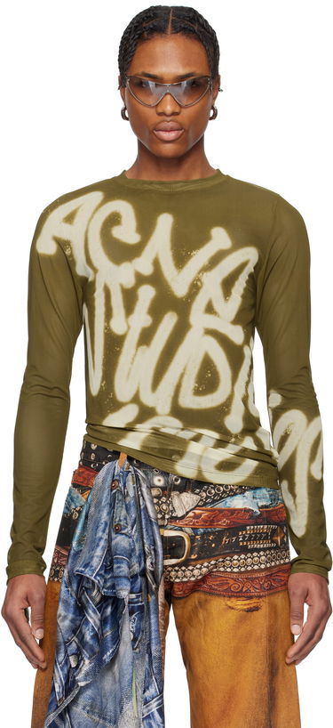 Tričko Acne Studios Acne Studios Sprayed Logo Long Sleeve T-Shirt Zelené | BL0410-, 0