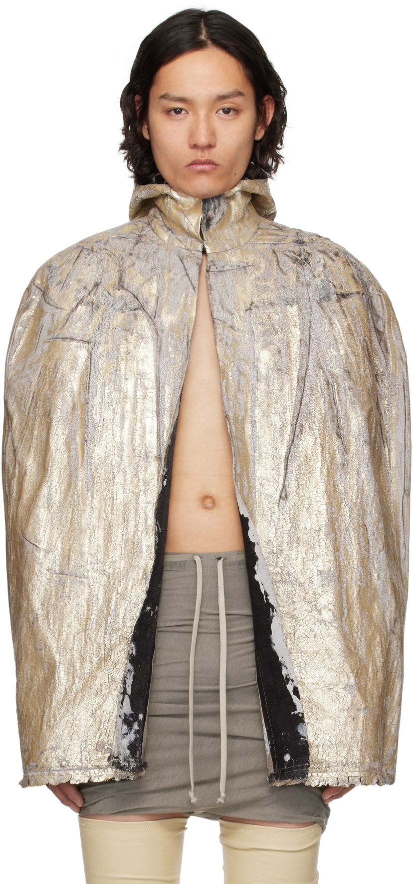 Bunda Rick Owens Hollywood Pville Cape Denim Jacket Metalická | RR01E5701 GMC