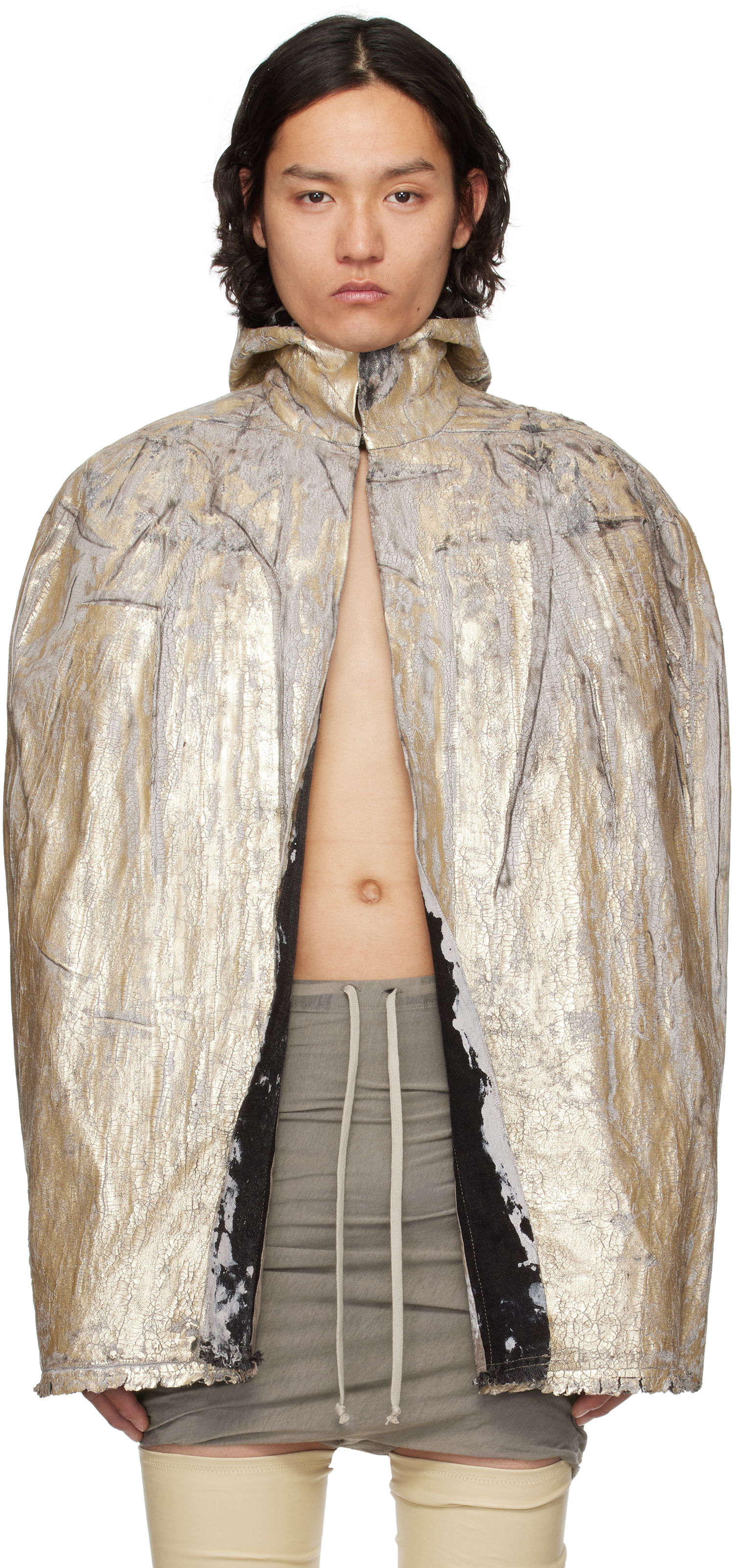 Bunda Rick Owens Hollywood Pville Cape Denim Jacket Metalická | RR01E5701 GMC, 0