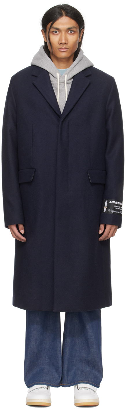 Kabáty Acne Studios Single-Breasted Coat Navy | B90730-, 0