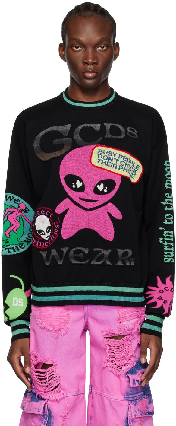 Sveter GCDS Surfing Wirdo Sweater Čierna | SS23M380061