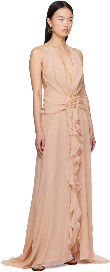 Šaty Blumarine Blumarine Georgette Maxi Dress with Ruffle Detail Béžová | P522A568A, 3