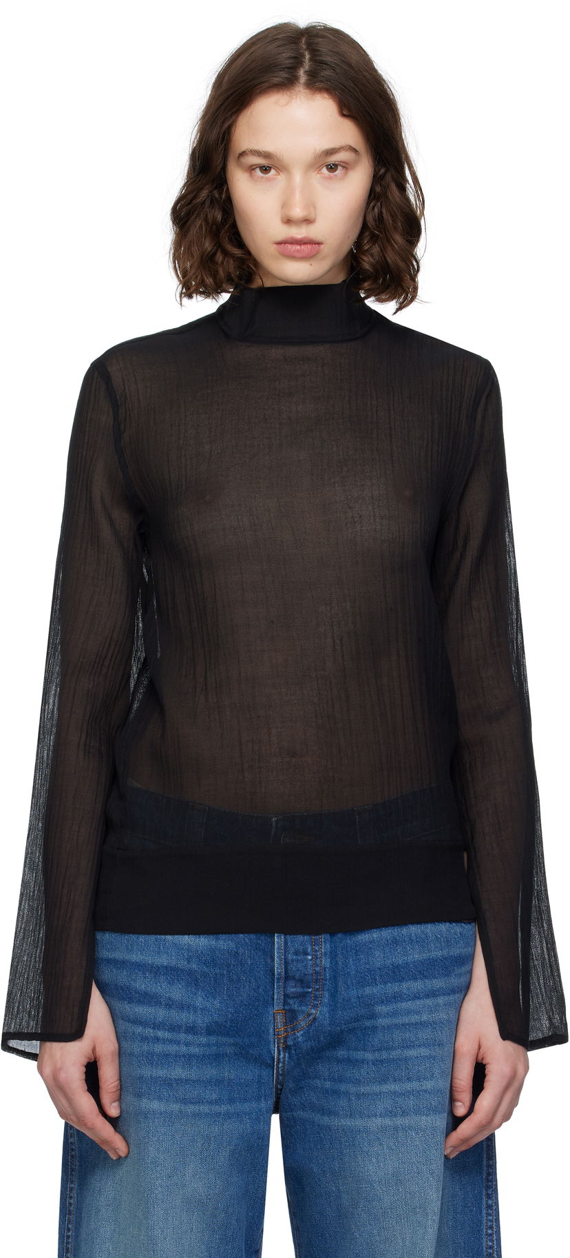 Košeľa TOTEME TOTEME Slit Sleeve Mock Neck Blouse Čierna | 253-WRT0546-FB0462
