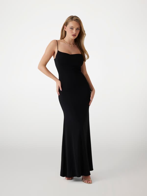 Crepe Long Evening Dress With Open Back