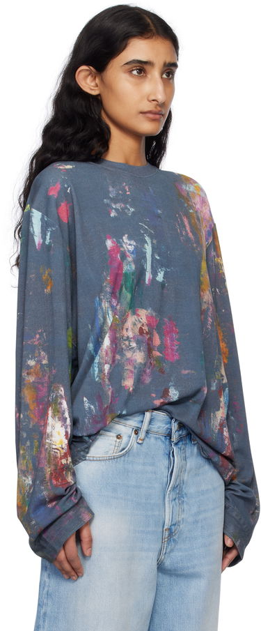 Sveter Acne Studios Acne Studios Paint Splatter Long Sleeve T-Shirt Modrá | CL0342-, 1