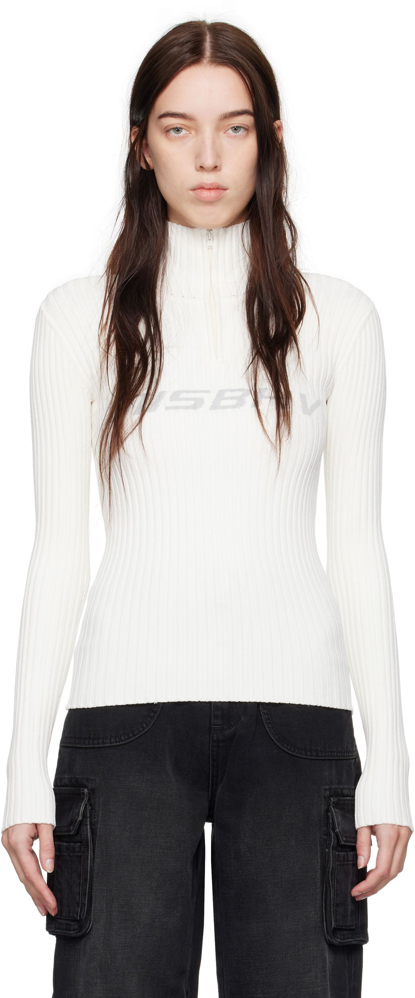 Sveter MISBHV Knitted Quarter-Zip Ski Turtleneck Biela | 230B703