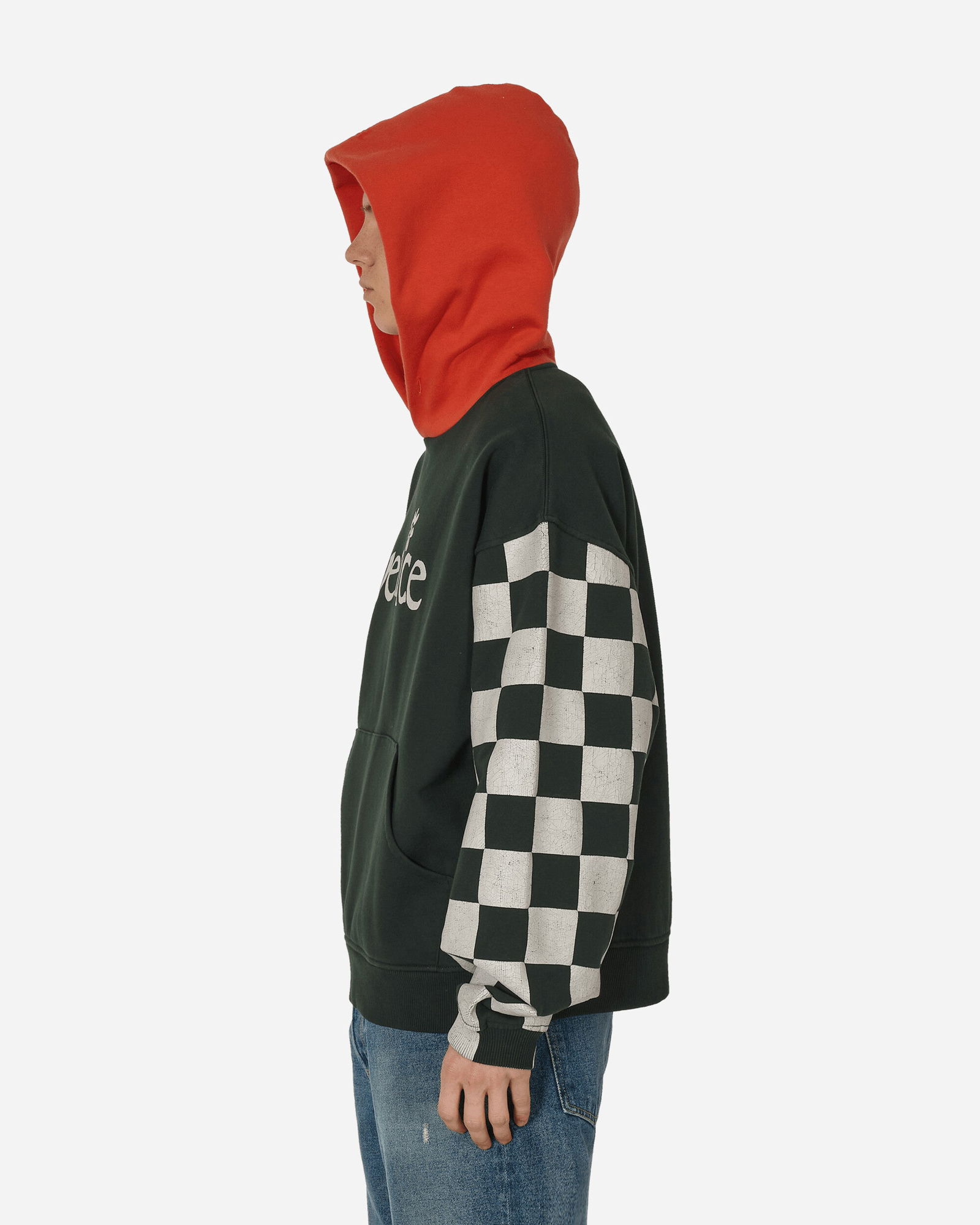 Checked Sleeve Hooded Sweatshirt