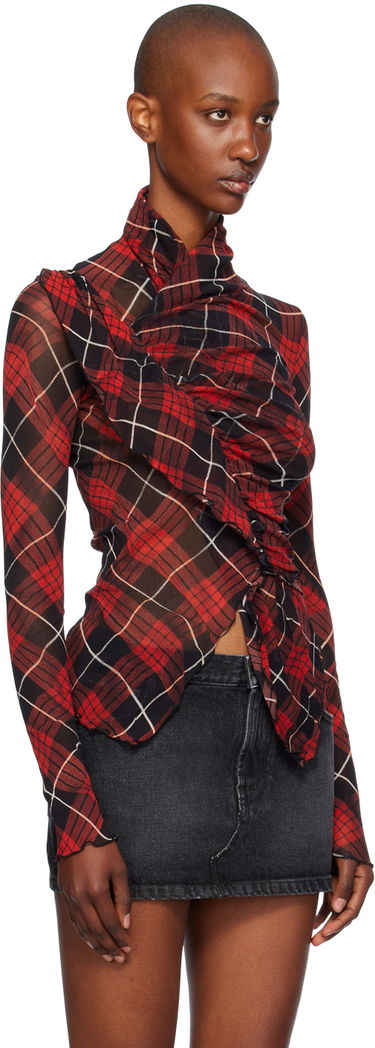 Košeľa Jean Paul Gaultier Distorted Tartan Long Sleeve Top Červená | 24/31-F-TO203-T568-300001, 1