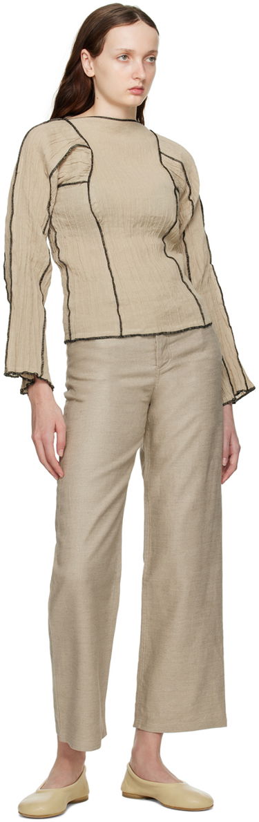 Nohavice Baserange Navalo Linen Straight-Leg Trousers Béžová | TRNA-LI-SU23, 3