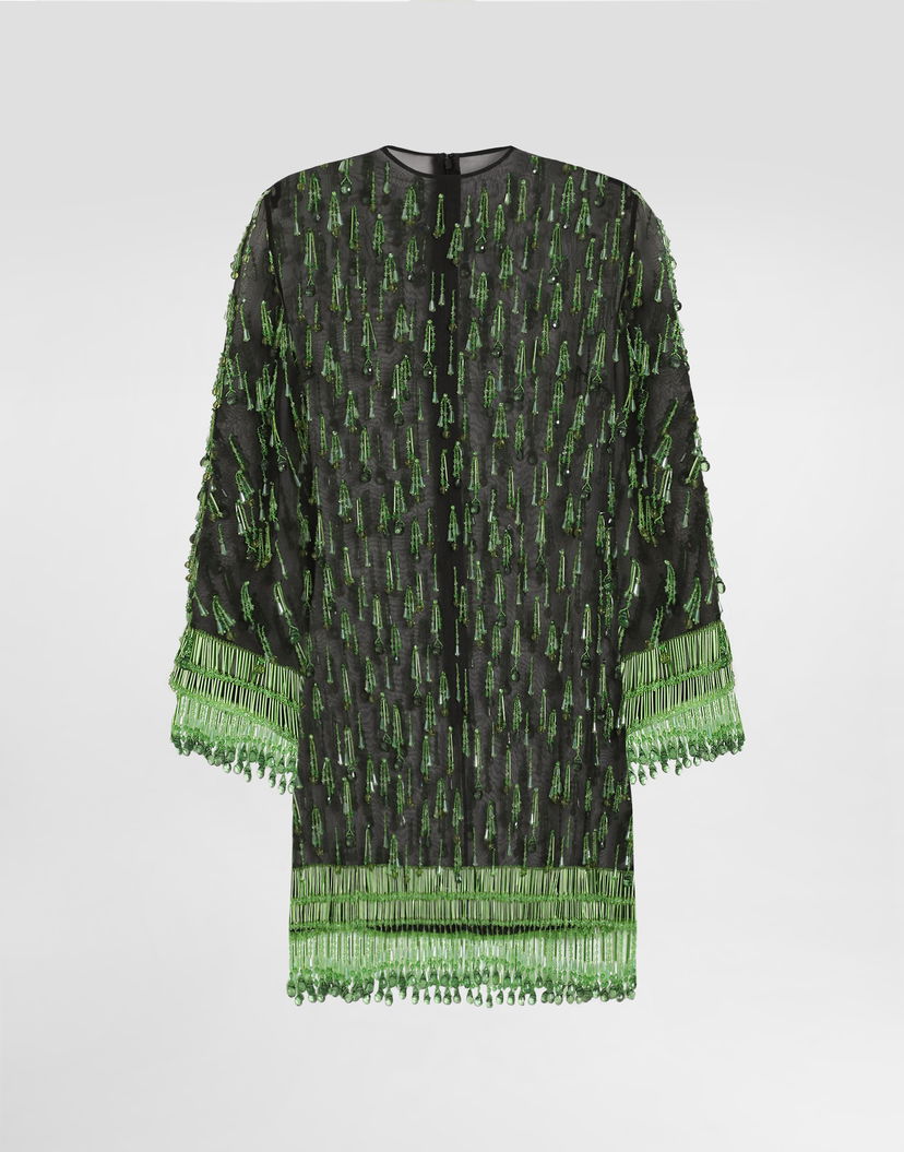 Šaty Dolce & Gabbana Dolce & Gabbana Embroidered Organza Flared Mini Dress Zelené | F60EHZGDDG2S8400