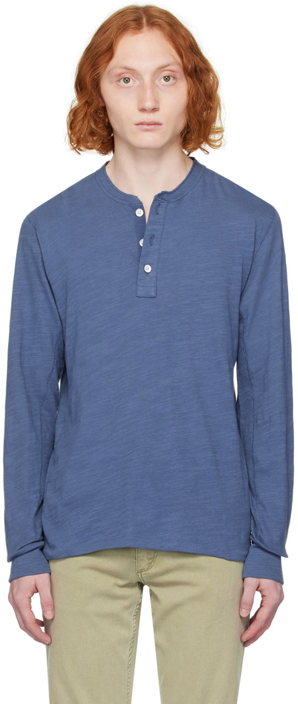 Tričko rag & bone Rag & Bone Classic Flame Henley T-Shirt Modrá | MBC23HT037CA37, 0
