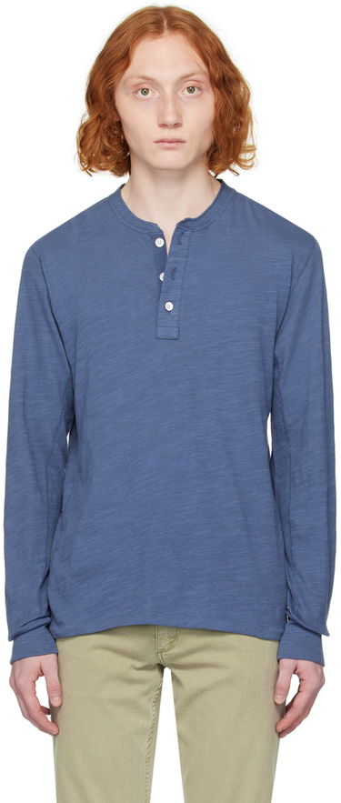 Tričko rag & bone Rag & Bone Classic Flame Henley T-Shirt Modrá | MBC23HT037CA37, 0
