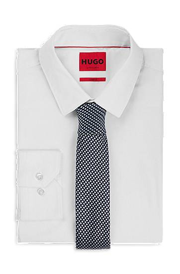 Opasok BOSS Silk-Blend Jacquard Tie with Geometric Pattern Navy | 50535298, 1