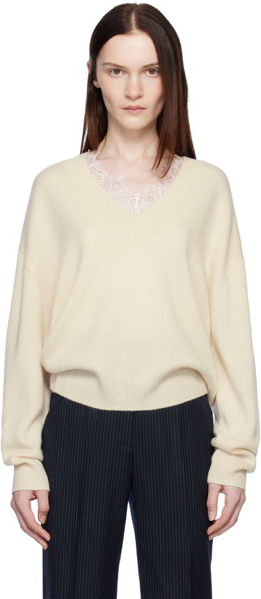 Sveter Anine Bing ANINE BING Lee Lace-Trim V-Neck Sweater Béžová | A-09-3280-101, 0