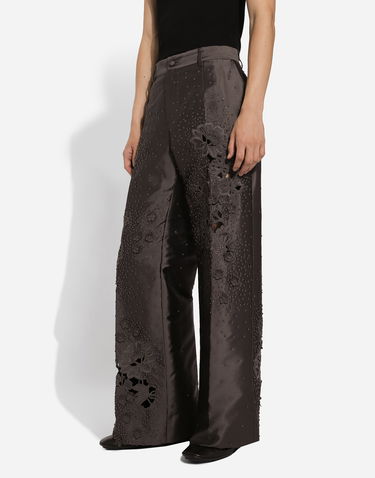 Nohavice Dolce & Gabbana Cropped Trousers With Floral Appliqués Hnedá | GP01PZGH638S9000, 3