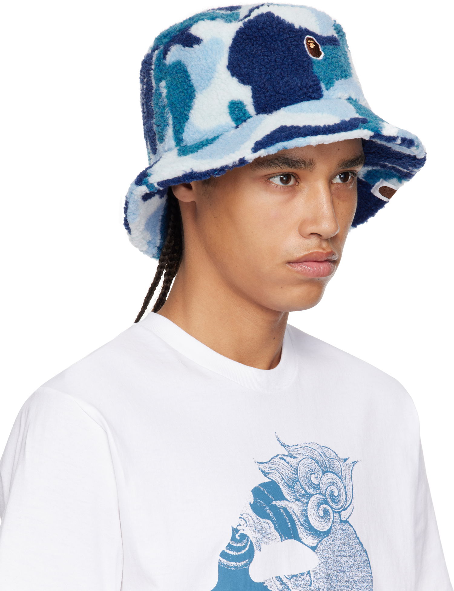 Klobúk BAPE A Bathing Ape ABC Camo Boa Fleece Bucket Hat Modrá | 001HTK801006M, 1