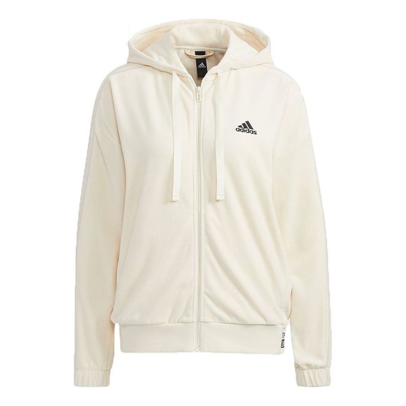 Mikina adidas Originals Velour Small Logo Drawstring Hooded Jacket Béžová | HG1836