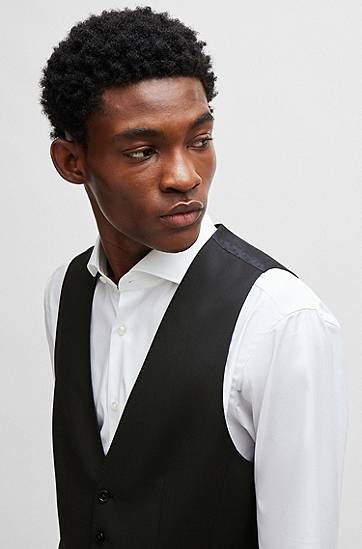 Vesta BOSS BOSS Slim-Fit Virgin-Wool Serge Waistcoat Čierna | 50469160, 1