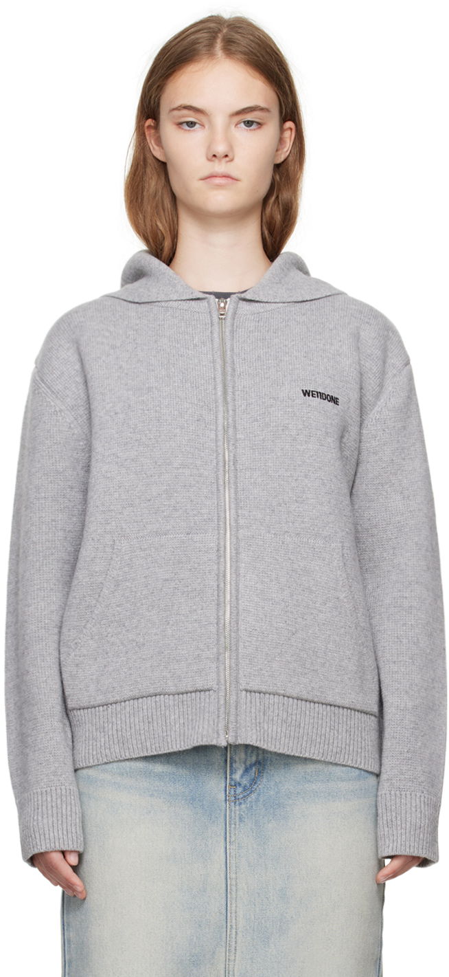 Mikina We11done We11done Embroidered-Logo Zip-Up Hoodie Šedá | WD-KJ2-24-605-W-GY, 0