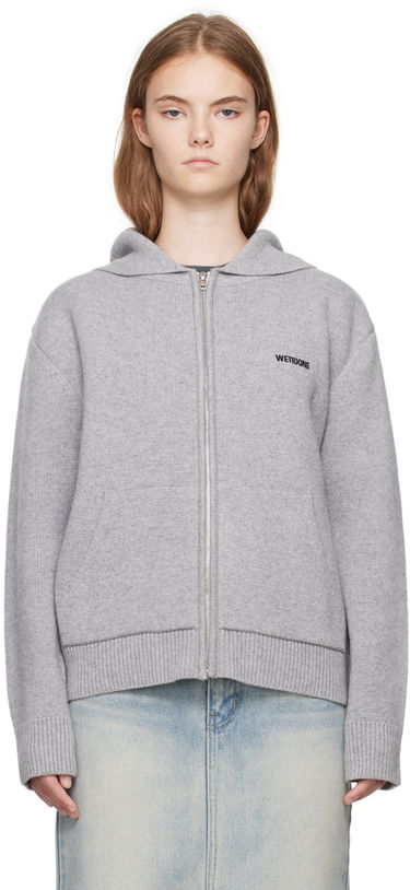 Mikina We11done We11done Embroidered-Logo Zip-Up Hoodie Šedá | WD-KJ2-24-605-W-GY, 0