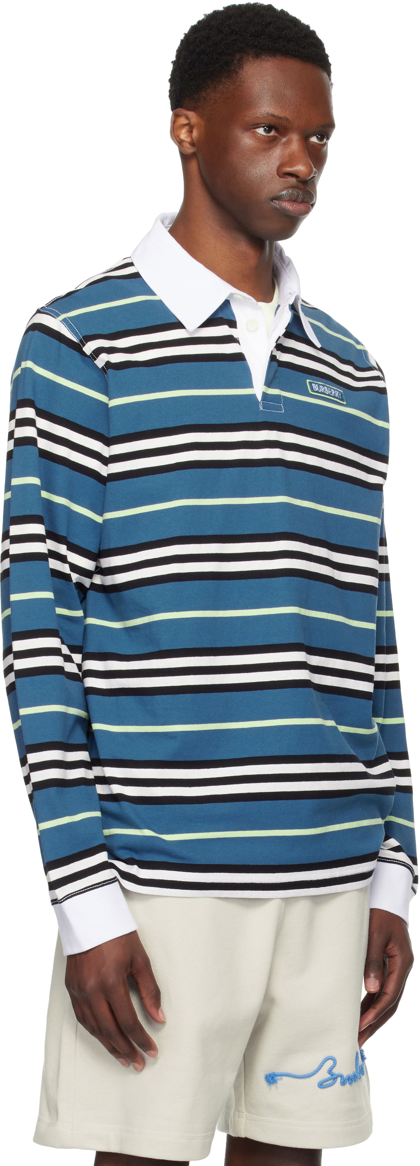 Polo tričko Burberry Burberry Long-Sleeve Striped Polo Modrá | 8106236, 1