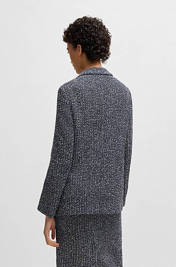 Sveter BOSS Relaxed-Fit Crochet Tweed Blazer Navy | 50537484, 1