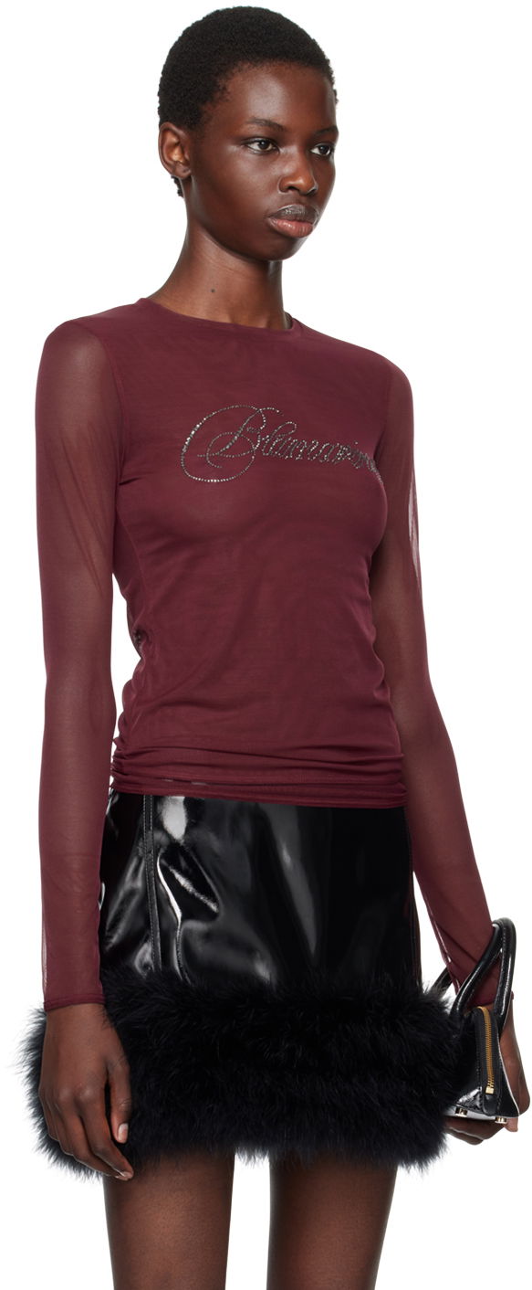 Tričko Blumarine Rhinestone Long Sleeve T-Shirt Vínová | A422T074A, 1