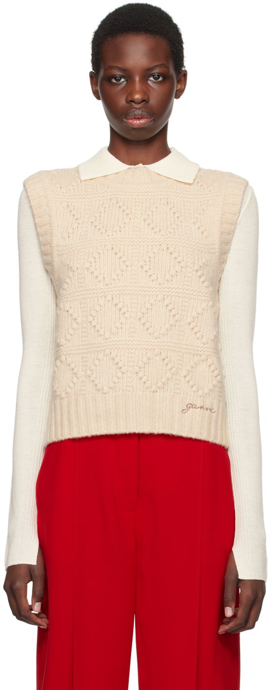 Vesta GANNI Beige Cable Knit Vest Béžová | K2221, 0