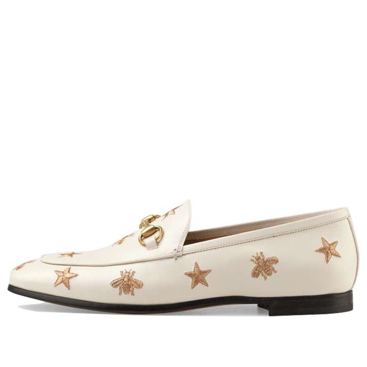 Tenisky a topánky Gucci Jordaan Horsebit Loafers with Star and Bee Embroidery Biela | 505281-D3V00-9022